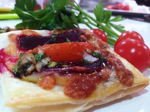 Beetroot and tomato tart with balsamic glaze